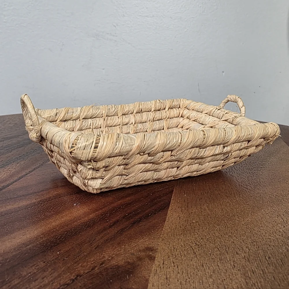 Handwoven Mini Rectangular Seagrass Serving Tray - Natural Small Trinket Tray